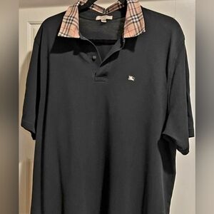 Burberry London Men's XL Black Polo Shirt with Nova Check Collar
